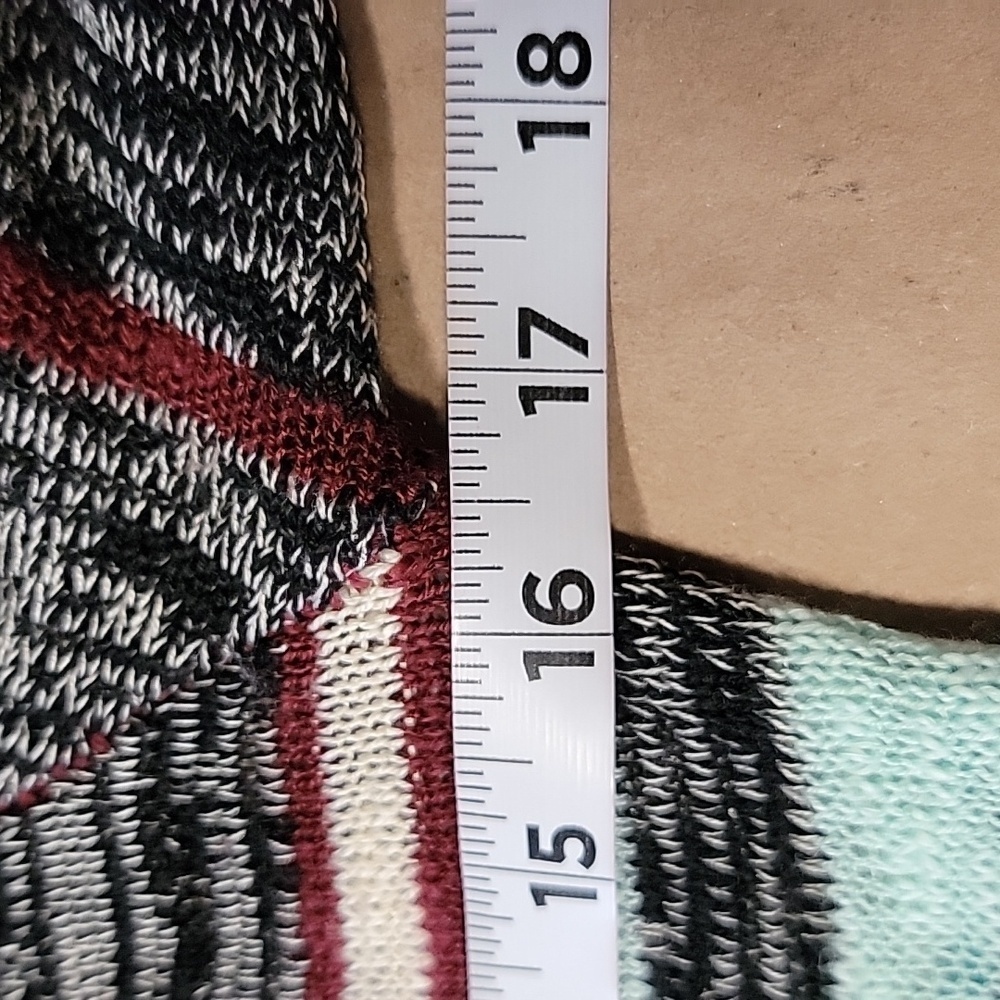 Alya (Francesca’s) Size S Teal, Black Burgundy, White Aztec Knit Hooded Cardigan - Picture 7 of 11